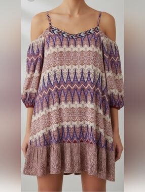 Umgee Cold Shoulder Adjustable Strap Pull Over Colorful Spring Summer Dress*